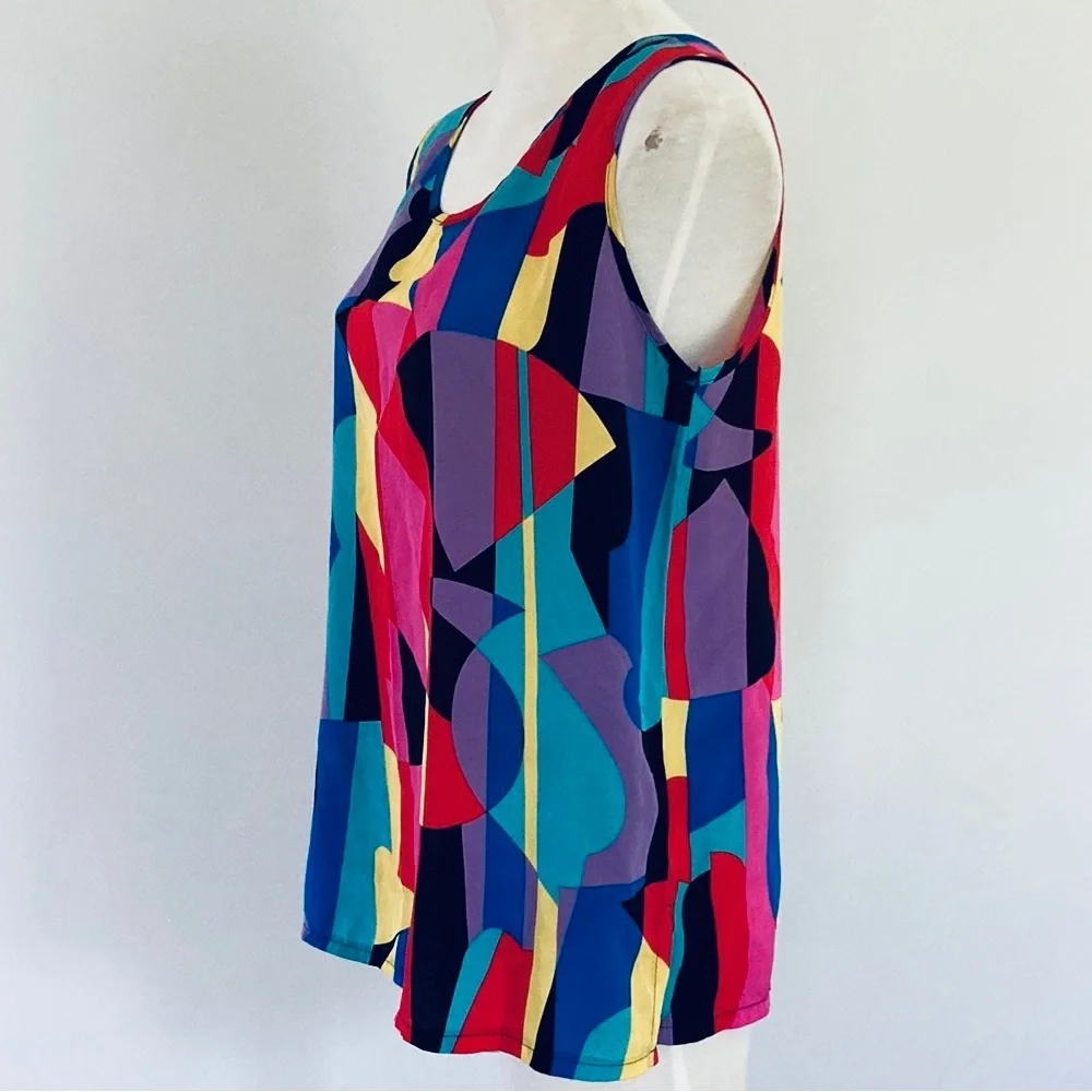 VINTAGE 80s desidual print silky Tank top - Picture 4 of 7